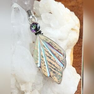 NWOT Titanium Druzy Mystic Topaz Pendant .925 Sterling Overlay